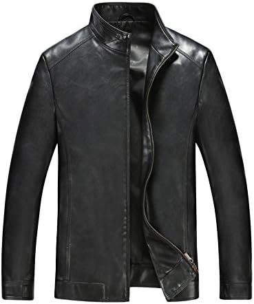 Simplechic Men's Activity Business Stand Collar Leather Long Sleeve Jacket Black M