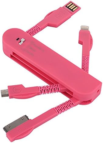 Ubsmart 3 in1 SwissKnife Shape Multifunctional USB Cable with Folding Design for Apple 8 pin, 30 Pin Device and Micro USB Ports Device (Red)