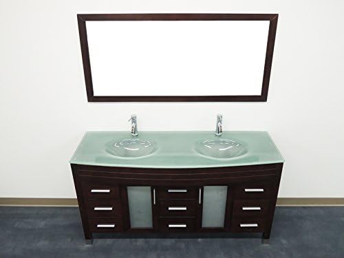 California USA Modern Espresso 60" Tempered Glass Top Double Sink Solid Wood Cabinet Vanity Set - KSX9013