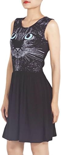 iB-iP Womens Cat Face A-Line Mid-Thigh Dress, Size: L, Black