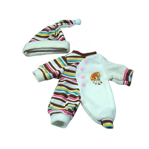 Mingao 14 Inches High Simulation Baby Doll's Clothes Blue Stripes Rompers Suit with Hat