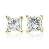 Men's 14k Yellow Gold Princess Cut Diamond Stud Earrings (gh, I, 0.20 ...