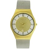 Brand New Bevel Case Mesh Watch In Brushed Gold Tone, Steel and Cream