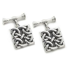Square Celtic Knot Chain and Bar Cufflinks Sterling Silver Cuff Links