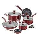 T-fal C912SE / C514SE Excite Nonstick Thermo-Spot Dishwasher Safe Oven Safe PFOA Free Cookware Set, 14.5-Piece, Red