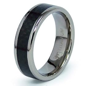 7mm Flat Titanium Ring with Black Carbon Fiber Inlay - Size 8: West Coast Jewelry: Jewelry