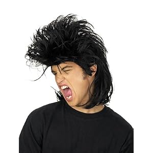 Black Mullet Wig Punk Rockabilly Rock Star Halloween Costume Accessory Theatrical Wig
