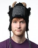 DeLux Buffalo Black and Grey Wool Pilot Animal Cap/Hat - Limited Edition