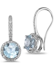 0.26 Cts Diamond & 2.16 Cts Aquamarine Earrings in 14K White Gold