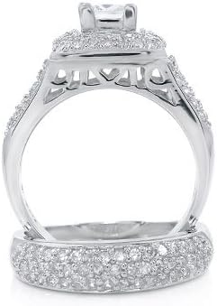 Sterling Silver Cubic Zirconia CZ Victorian Wedding Engagement Ring Set Sz 10