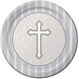 Creative Converting Devotion Cross Round Dessert Plates, Silver, 8 Count