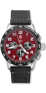 Victorinox Swiss Army Men's 24785.1000 Airboss Mach 6 Black Leather Automatic Chronograph Red Dial Watch