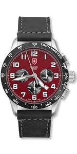 Victorinox Swiss Army Men's 24785.1000 Airboss Mach 6 Black Leather Automatic Chronograph Red Dial Watch