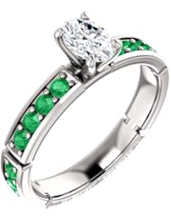 18K White Gold Oval Cut Diamond and Emerald Ring -- LIFETIME WARRANTY