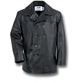 Schott NYC Leather Pea Coat / Peacoat, black