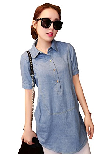 レディース シャツ ブラウス ワンピース チュニック チュニックワンピース 春 夏 デニム コットン マキシ丈 半袖 カジュアル 襟 美脚 おしゃれ かっこいい ビーチ リゾート 通勤 パーティ エレガント 水着 セクシー 可愛いスカーフ付き KK361