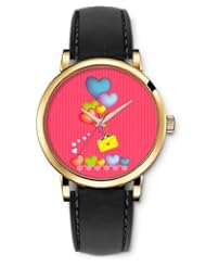 SPRAWL Aanalog Fashion Series Gold Ladies Watches of Genuine Black Leather Strap,Unique Wrist Watch for Women Girls Designed with Balloons Hearts