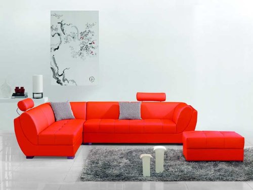New 3pc Contemporary Leather Sectional Sofa #AM-L129-A-ORANGE