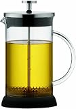 GROSCHE LISBON French press coffee and tea press, 1 liter 34 fl. oz capacity, Glass body with SS filter press, removable silicone grip base, and included spoon