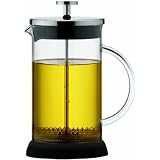 GROSCHE LISBON French press coffee and tea press, 350 ml 11.8 oz fl. oz capacity, Glass body with SS filter press, removable silicone grip base, and included spoon