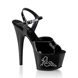 Pleaser Shoes Women's ADORE-709RE-3, 6 1/2'' Stiletto Heel Ankle Strap Platform Sandal W/Rhinestone-Embedded Dollar Sign Lettering.