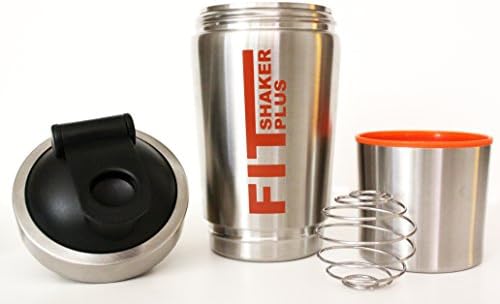 Fit Shaker Plus Stainless Steel Protein Shaker Bottle with 2 Compartments & Shaker Ball - Dishwasher Safe - BPA Free - Eco Friendly (Silver)