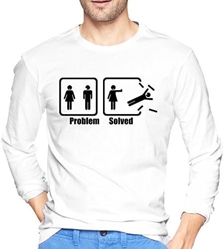 Men's White Problem Solved Funny Graphic Popular Long Sleeve Tshirts