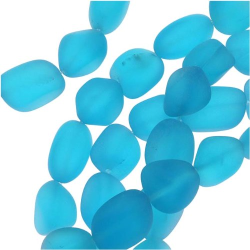 Cultured Sea Glass, Small Nugget Beads 8-16mm, 7 Pieces, Pacific Blue