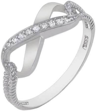 Modern Sterling Silver Diamond Color Cubic Zirconia Infinity Symbol Ring, Includes Gift Box and Pouch.
