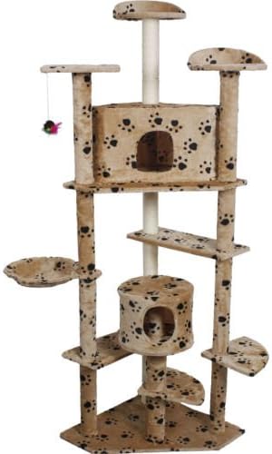 New Pet House 80" Beige Catpaws Cat Tree Scratcher Play House Condo Furniture Post Pet Toy Bed Post