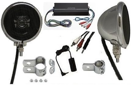 Amplified Chrome Clarion Speakers with Alpine Amplifier - with 1" Clamps