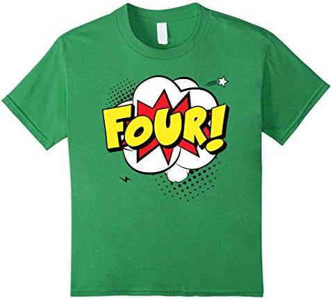 Kids FOUR ! 4th Birthday Boy Girl Gift T-Shirt Superhero 4 Fourth 6 Grass