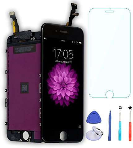 iPhone 6 Screen, DAMPO Replacement LCD Display Touch Screen Digitizer Frame Assembly Full Set for iPhone 6(4.7)[Easy to Install]with Tools and Glass Screen Protector-Black