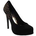 Womens Gold Stud Black Suede Platform Heels