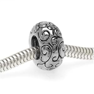 Silver Tone Large Hole Spacer Bead With Scrolling Vine Pattern Fits Pandora (1)