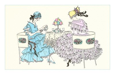 Art Nouveau Drawing of Tea Party Premium Poster Print, 16x24