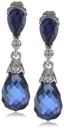 10k White Gold Created Blue Sapphire and Diamond-Accent Earrings (0.02 cttw, H-I Color, I2-I3 Clarity)