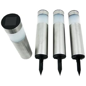 Set Of 4 Solar Powered Stainless Steel Landscape Lights