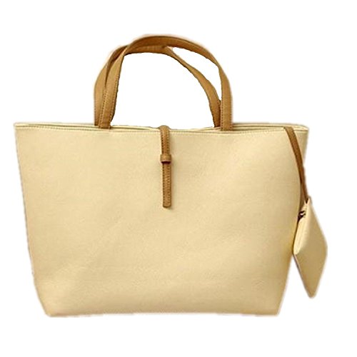 iMaySon Classic Fashion Faux Leather Large Tote Bags with Coin Wallet (Beige)