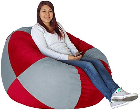 koze fom Shredded Foam Bean Bag 50-inch Grey and Scarlet Red