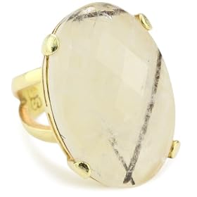 SHEILA FAJL Black Rutilated Quartz 18k Gold-Plated Ring, Size