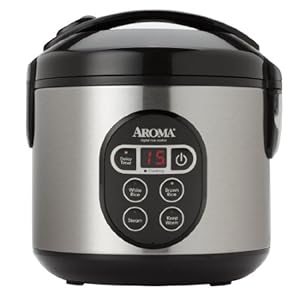 Aroma 8-Cup (Cooked) Digital Rice Cooker and Food Steamer, Stainless Steel