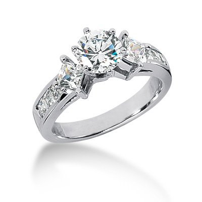 14K White Gold Round & Princess Cut Diamond Promise Engagement Ring (1.35ct.tw - HI Color - SI2 Clarity)