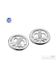 Sterling Silver Round Thistle Earrings 12mm (CATH025)