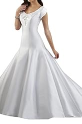 Mermaid Short Sleeves Satin Jeweled  Dress