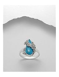 Turquoise (Sky Blue) Flower Marcasite Ring In 92.5 Sterling Silver