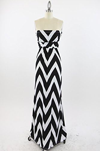 Women's Chevron Maxi Dress Strapless Comes in Mint, Coral, Black or Royal Blue Sizes: Small, Medium and Large (Medium, Black)