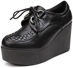 Anna&amp;zero® Andrea Women's Punk Wedge Creepers Flats (US8.5=EUR39=UK6.0=CN39=24.5CM, Black PU)
