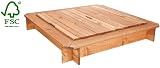 Sandkasten Sandkiste mit Deckel wetterfest lasiert Maß 140 x 140 cm - Inkl. Folie gegen Unkraut