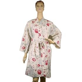 Buy Mas d'Ousvan Princesse Blue Pink Roses Shortie Kimono Robe ~ 3 sizes by Couleur Nature